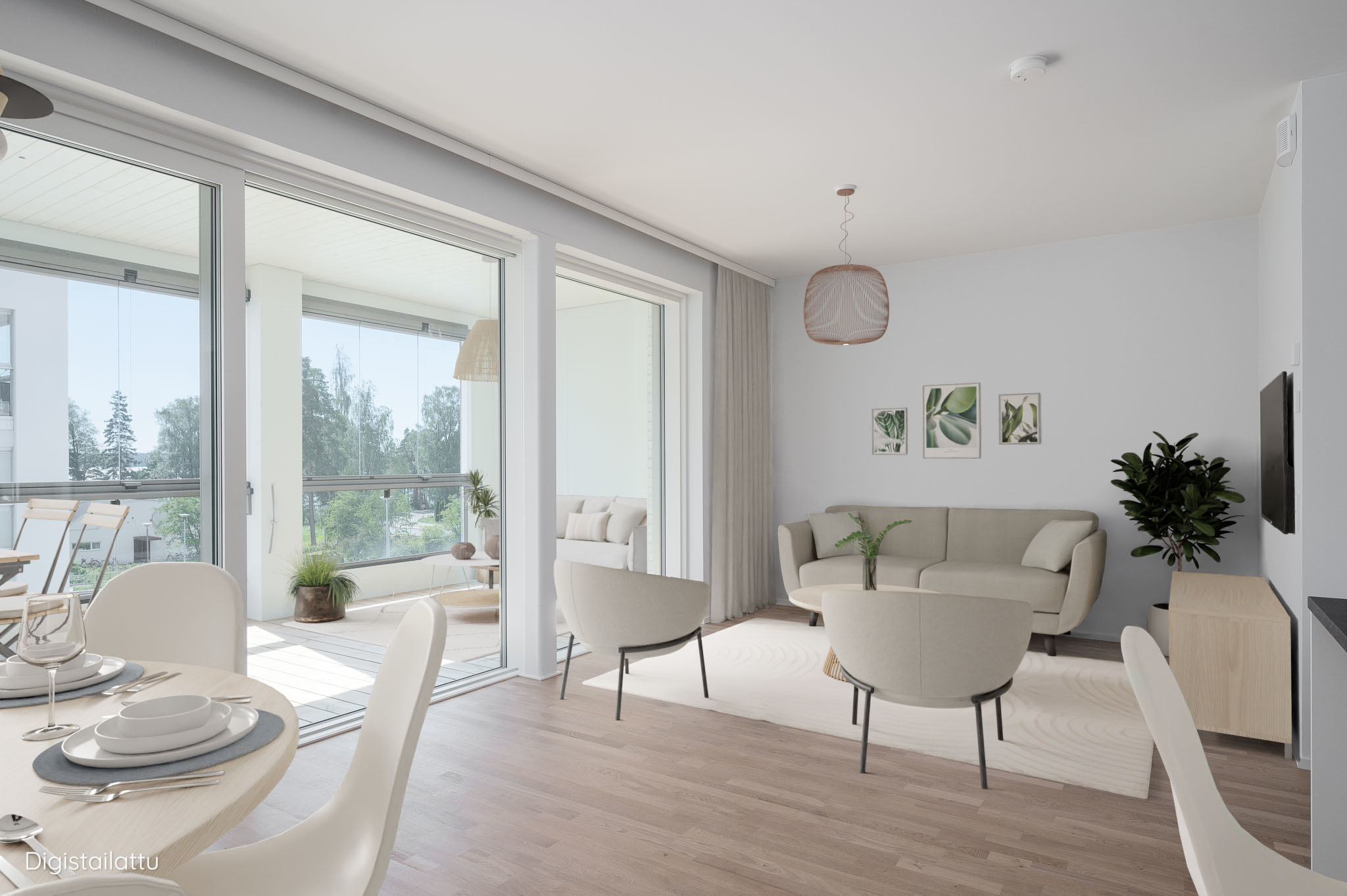A7 living room and glazed balcony, digitally staged